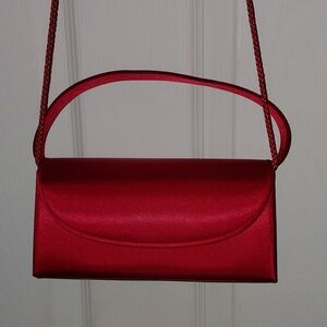 NWOT Preston & York Red Satin Clutch Evening Bag, Long or Short Strap, Card Slot